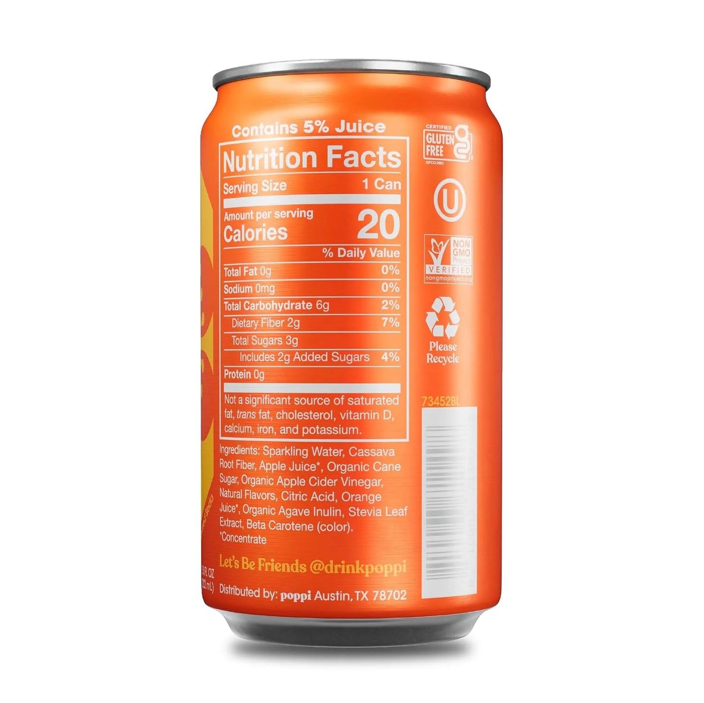 Poppi Prebiotic Soda, Orange, 7.5 Fl Oz, 24 Pack