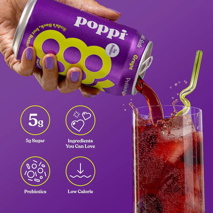 Poppi Prebiotic Soda, Grape, 12 Oz, 12 Pack