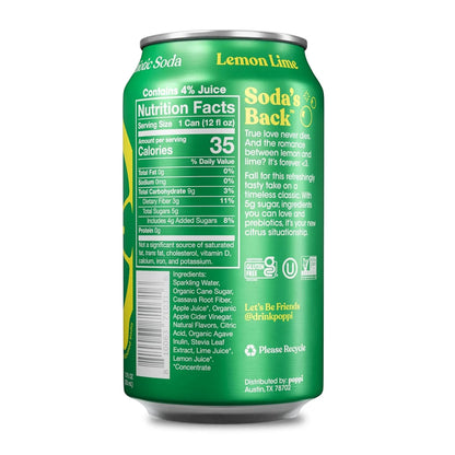 Poppi Prebiotic Soda, Sparkling Water & Fruit Juice, Lemon Lime, 12 Oz, 12 Pack
