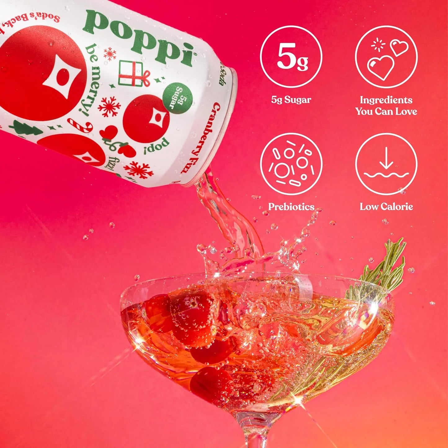 Poppi Prebiotic Soda, Cranberry Fizz, 12 Oz, 12 Pack