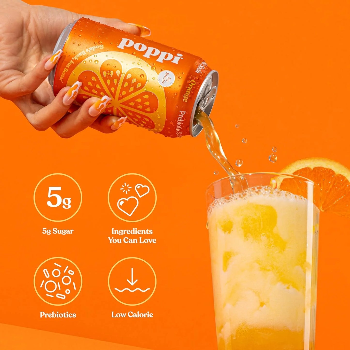 Poppi Prebiotic Soda, Sparkling Water & Fruit Juice, Orange, 12 Oz, 12 Pack