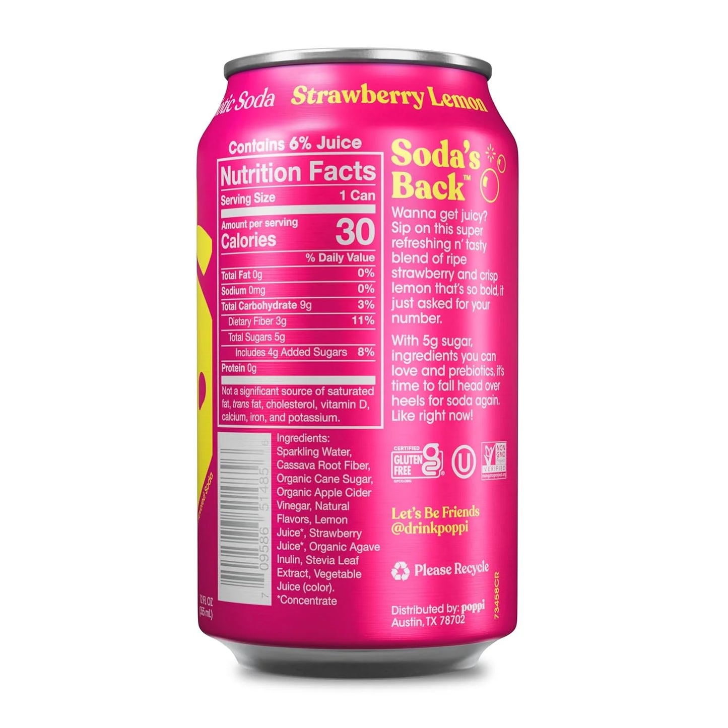 Poppi Prebiotic Soda, Strawberry Lemon, 12 Oz, 12 Pack