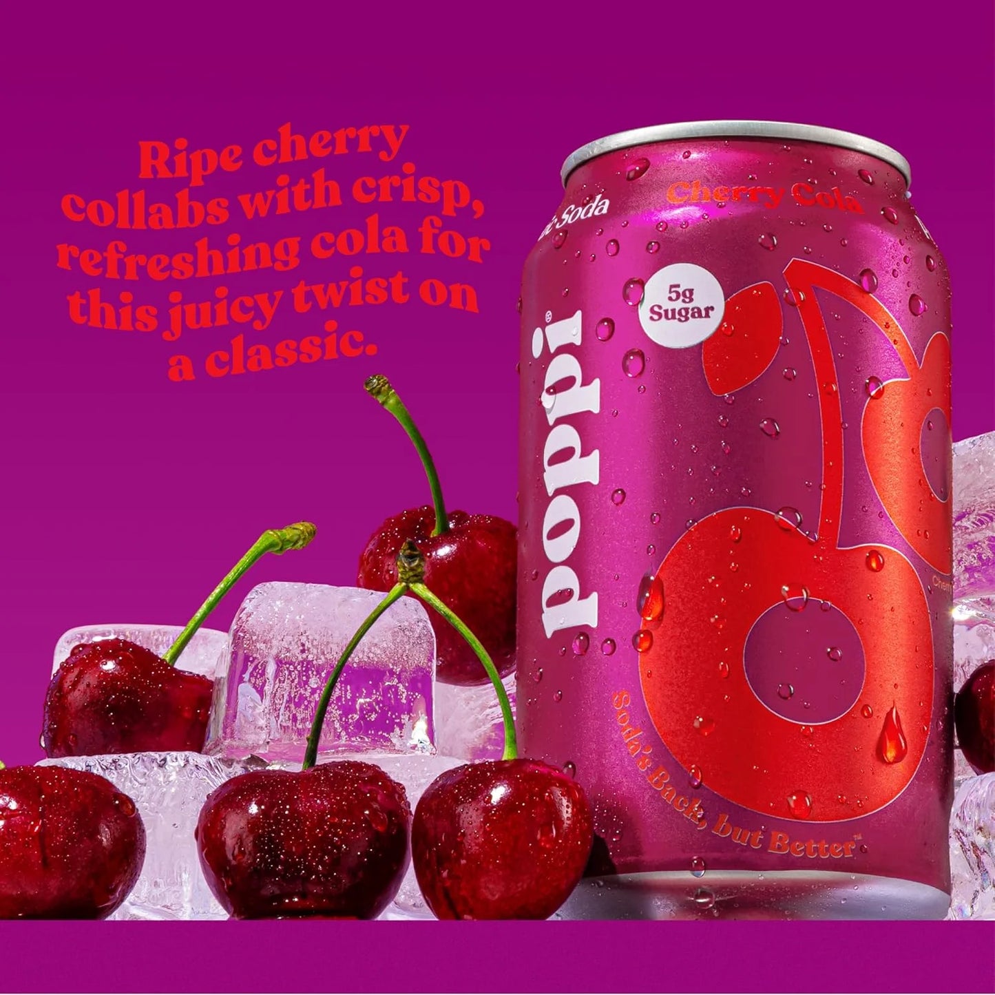 Poppi Prebiotic Soda, Sparkling Water & Fruit Juice, Cherry Cola, 12 Oz, 12 Pack