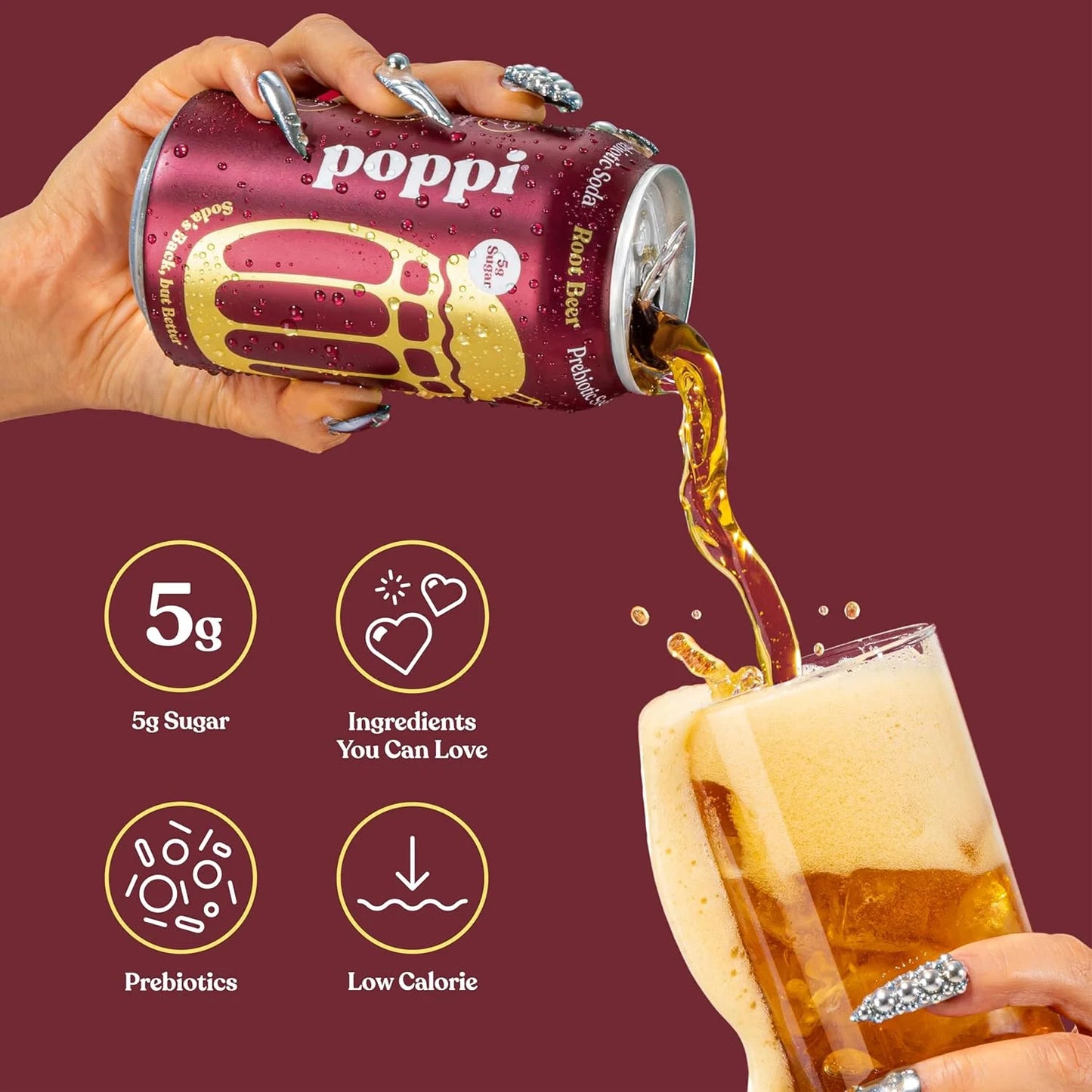 Poppi Prebiotic Soda, Root Beer, 12 Oz, 12 Pack