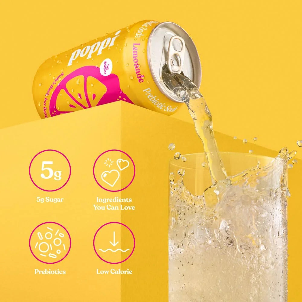 Poppi Prebiotic Soda, Lemonade, 12 Oz, 12 Pack