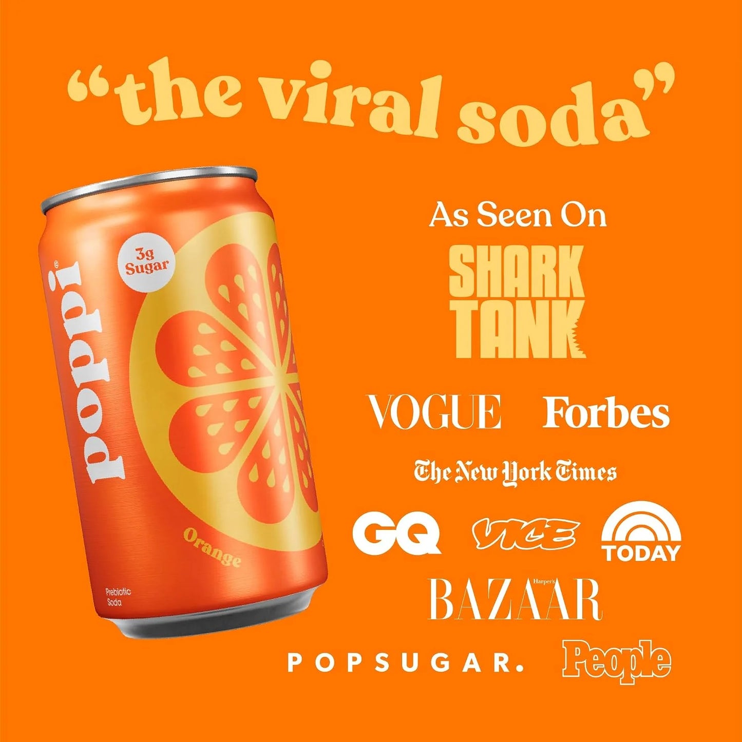 Poppi Prebiotic Soda, Orange, 7.5 Fl Oz, 24 Pack