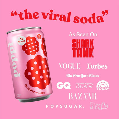 Poppi Prebiotic Soda, Raspberry Rose, 7.5 Fl Oz, 24 Pack