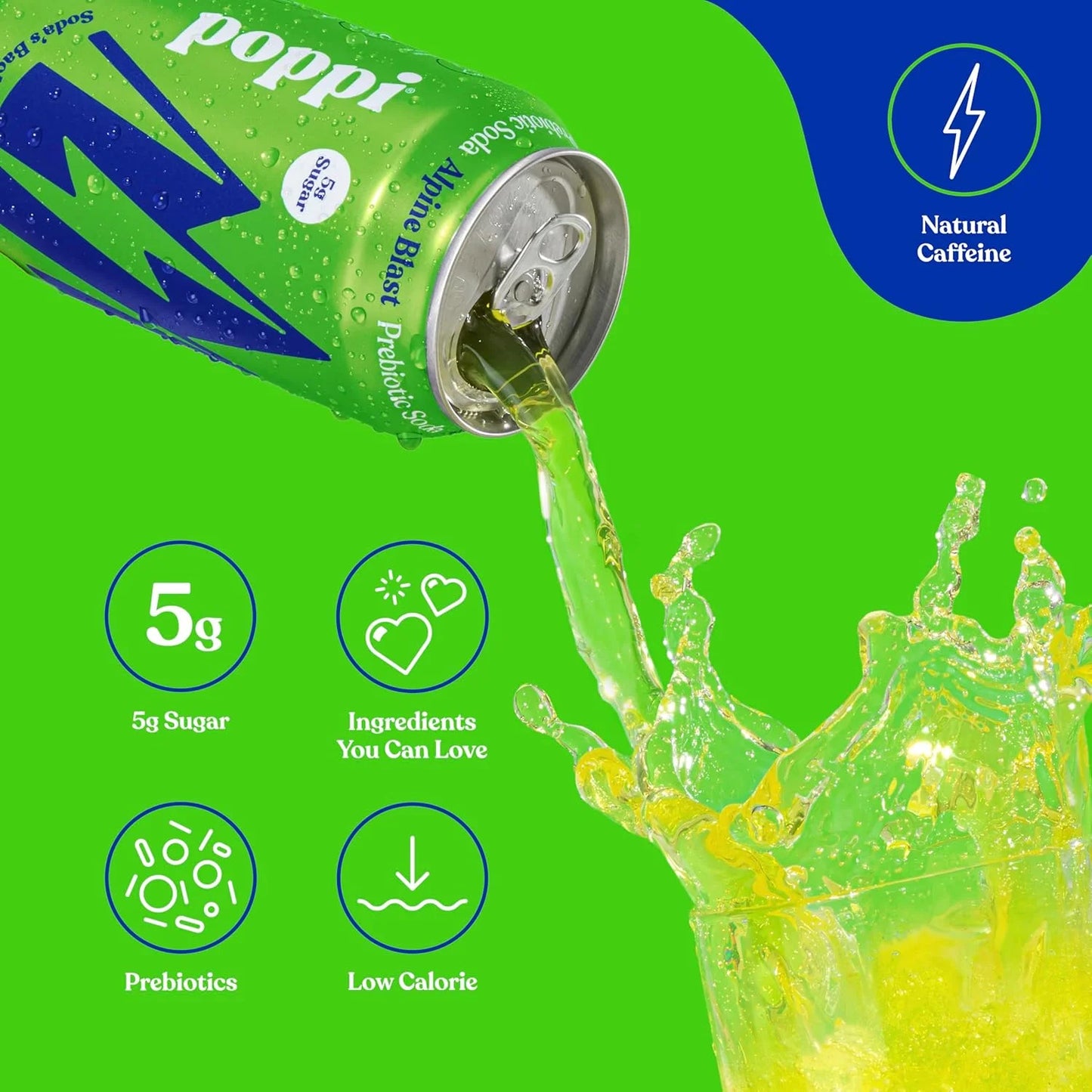 Poppi Prebiotic Soda, Sparkling Water & Fruit Juice, Alpine Blast, 12 Oz, 12 Pack