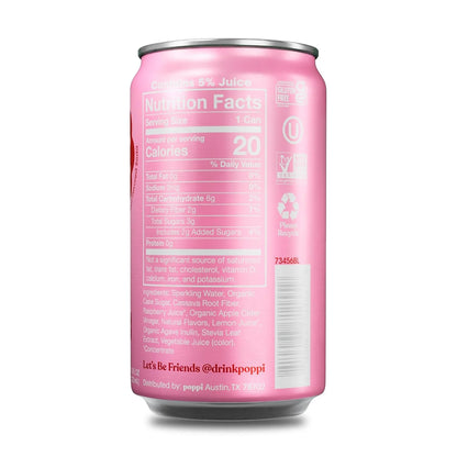 Poppi Prebiotic Soda, Raspberry Rose, 7.5 Fl Oz, 24 Pack