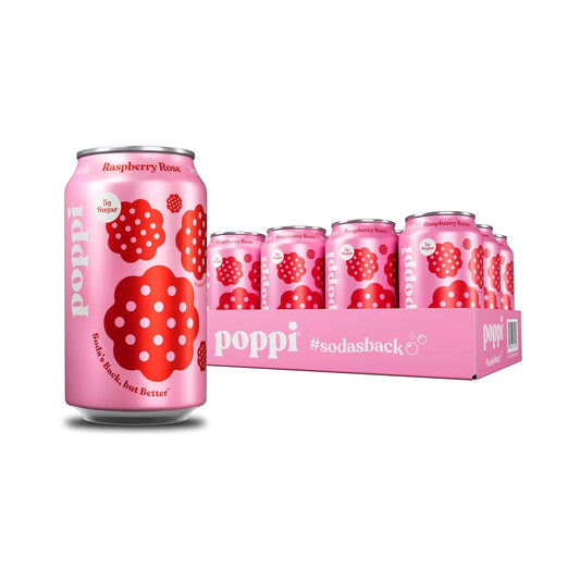 Poppi Prebiotic Soda, Raspberry Rose, 12 Oz, 12 Pack