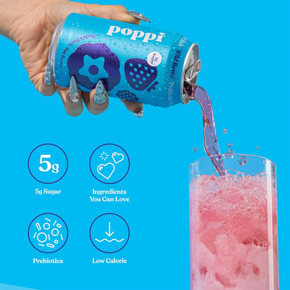 Poppi Prebiotic Soda, Sparkling Water & Fruit Juice, Wild Berry, 12 Oz, 12 Pack