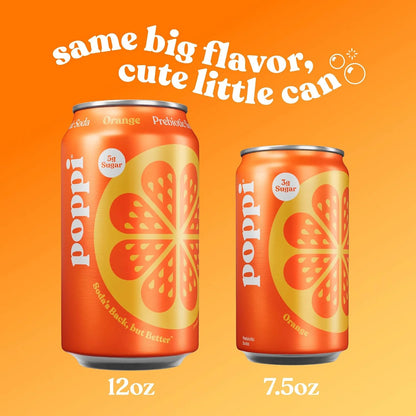 Poppi Prebiotic Soda, Orange, 7.5 Fl Oz, 24 Pack