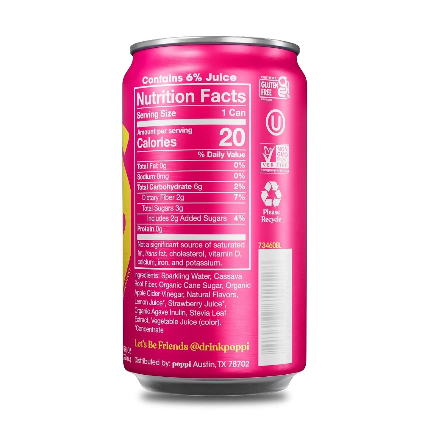 Poppi Prebiotic Soda, Strawberry Lemon, 7.5 Fl Oz, 24 Pack