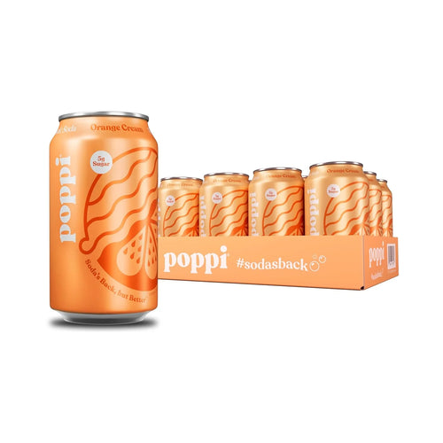 Poppi Prebiotic Soda, Sparkling Water & Fruit Juice, Orange Cream, 12 Oz, 12 Pack