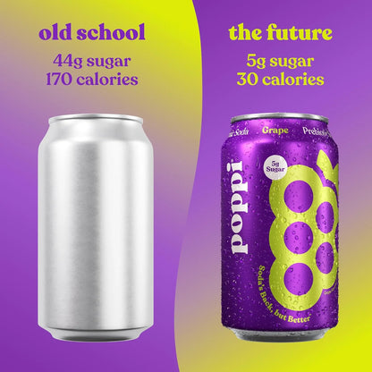 Poppi Prebiotic Soda, Grape, 12 Oz, 12 Pack