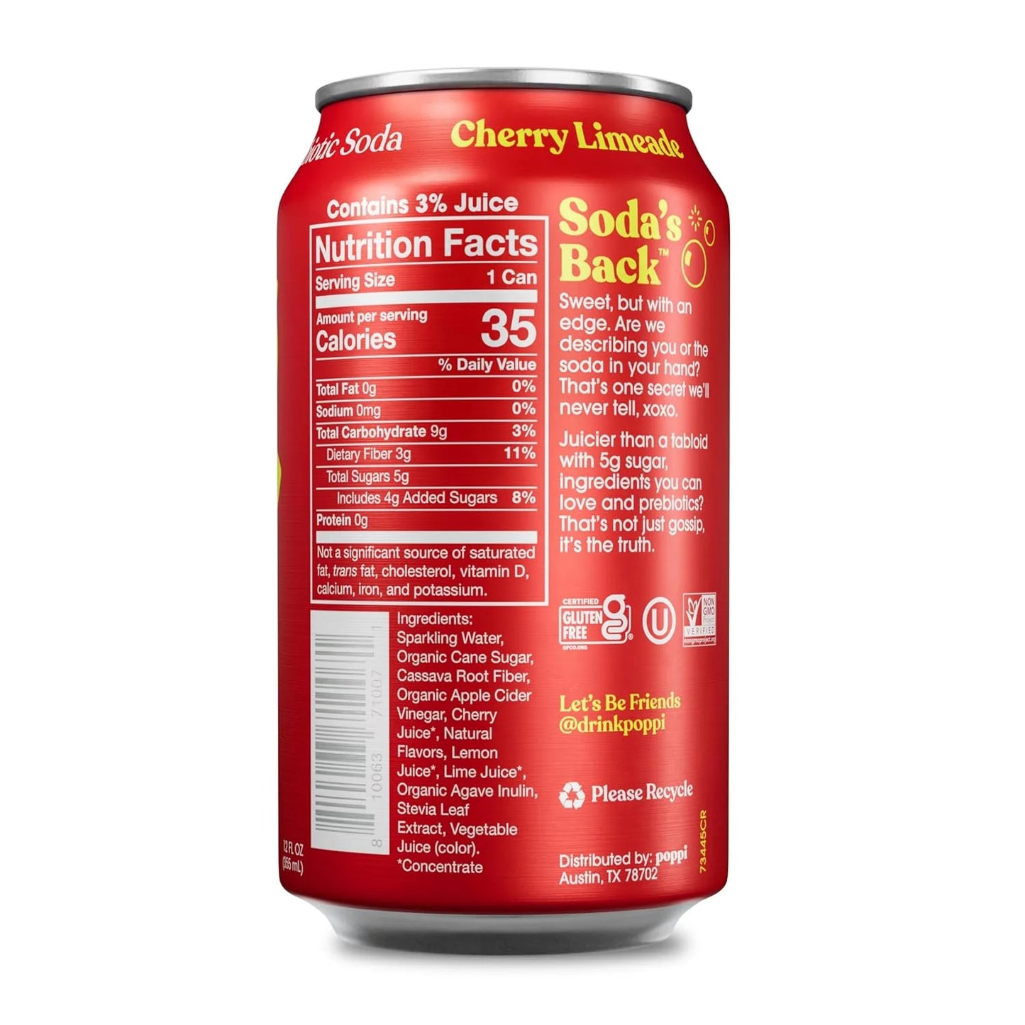 Poppi Prebiotic Soda, Sparkling Water & Fruit Juice, Cherry Limeade, 12 Oz, 12 Pack