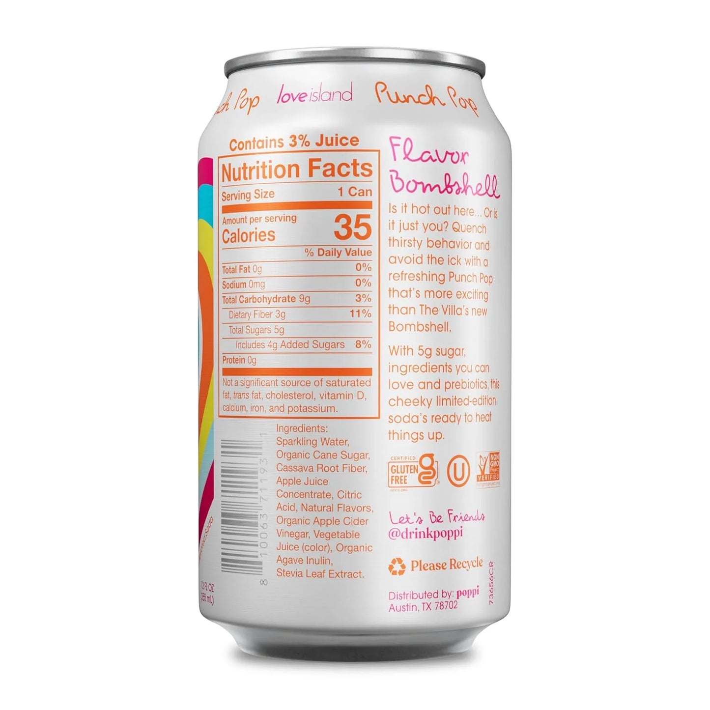 Poppi Prebiotic Soda, Punch Pop, 12 Oz, 12 Pack