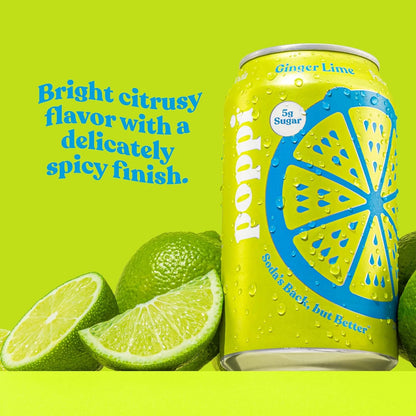 Poppi Prebiotic Soda, Ginger Lime, 12 Oz, 12 Pack